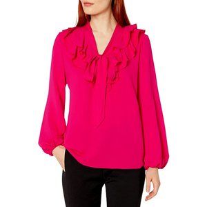 Kasper Women's Long Sleeve Ruffle Tie Neck Blouse